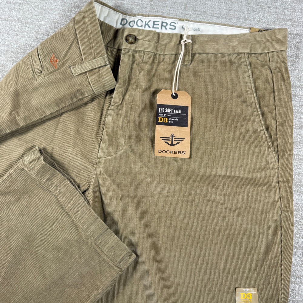 NEW Dockers Corduroy Pants Mens 38/29 Khaki D3 Classic Fit Flat‎ Front